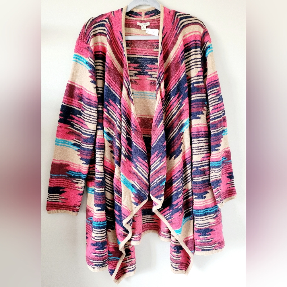 Lucky Brand Aztec Vibrant Striped Cotton Blend Drape Hi-Lo Cardigan 3X - Picture 14 of 16